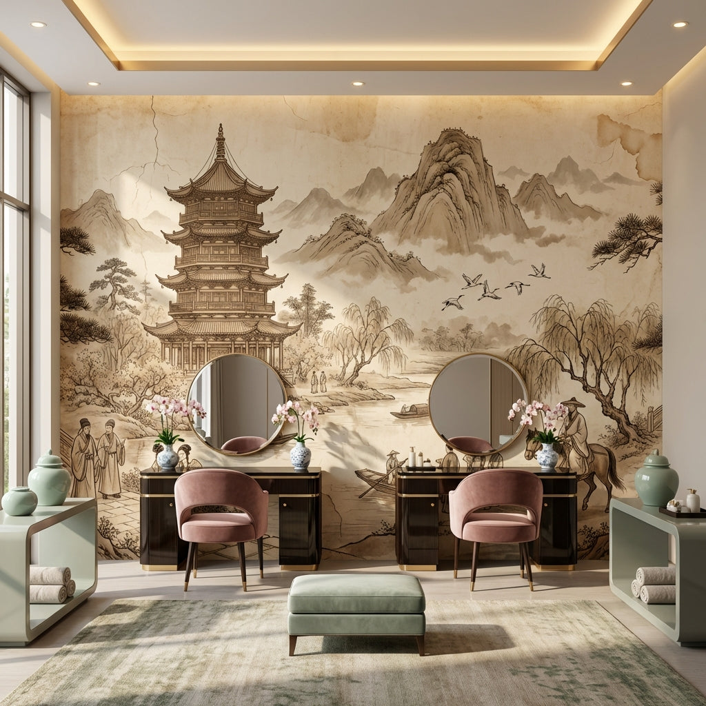 Chinese Landscape Wallpaper Pagoda Traditional Wall Mural