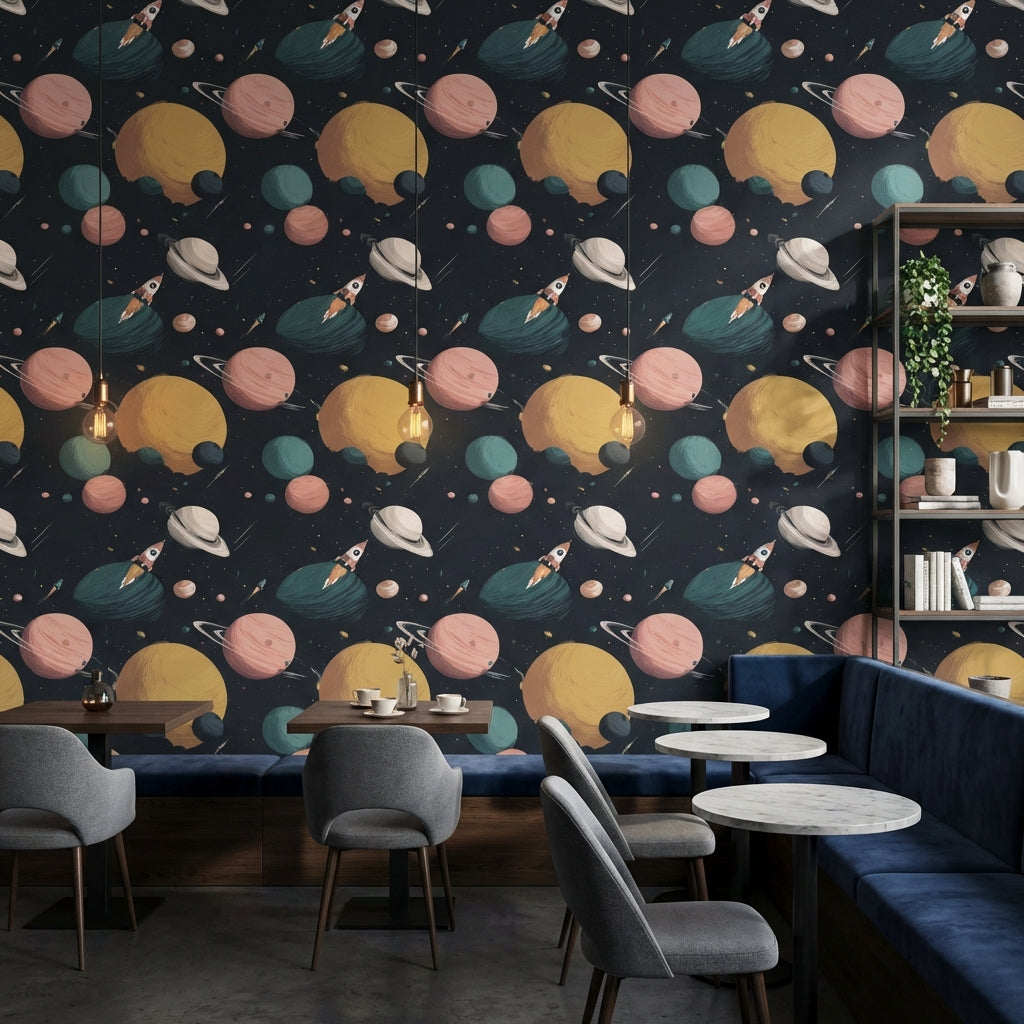Space Wallpaper Planets Removable Rockets Wall Mural