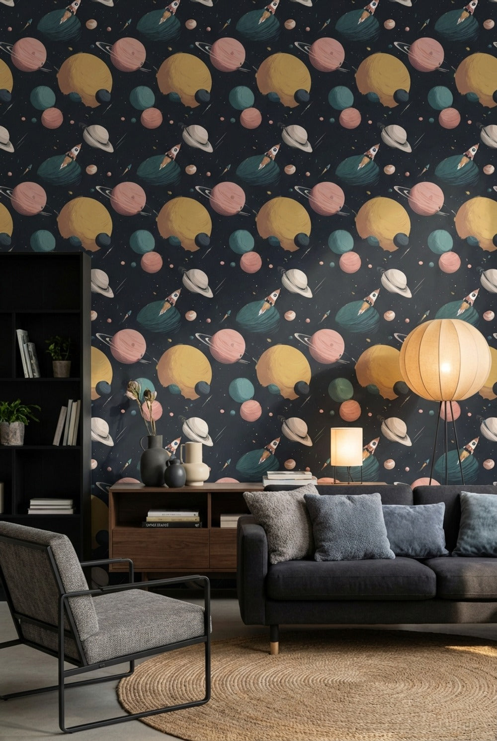 Space Wallpaper Planets Removable Rockets Wall Mural