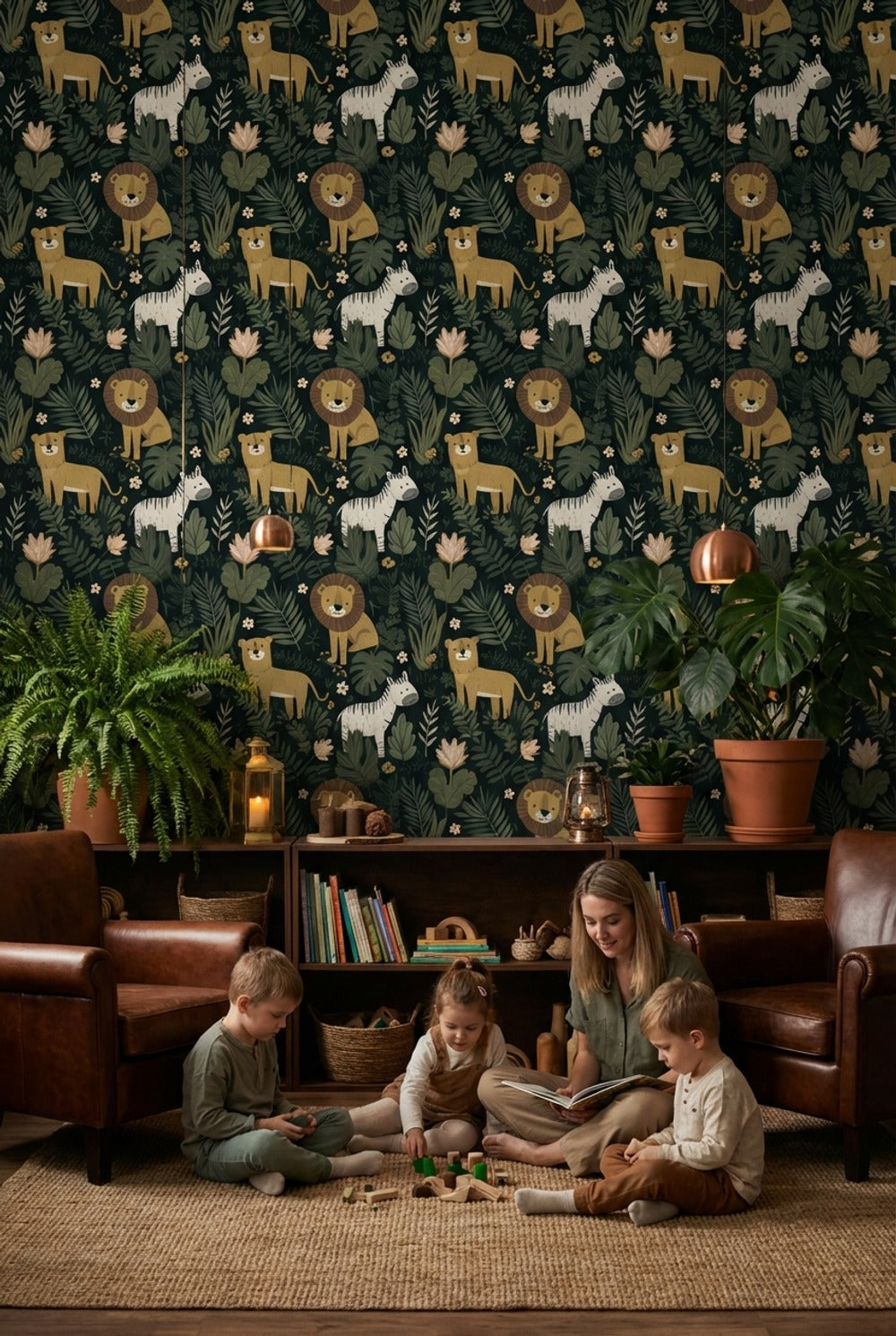 Jungle Wallpaper Animals Cartoon Removable Wall Decor