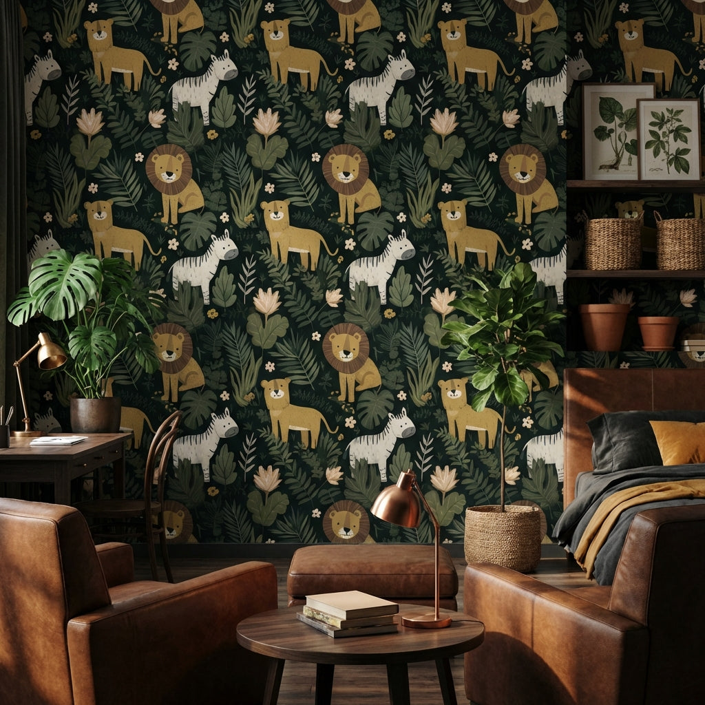 Jungle Wallpaper Animals Cartoon Removable Wall Decor