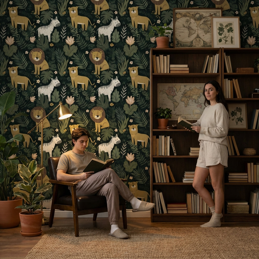 Jungle Wallpaper Animals Cartoon Removable Wall Decor