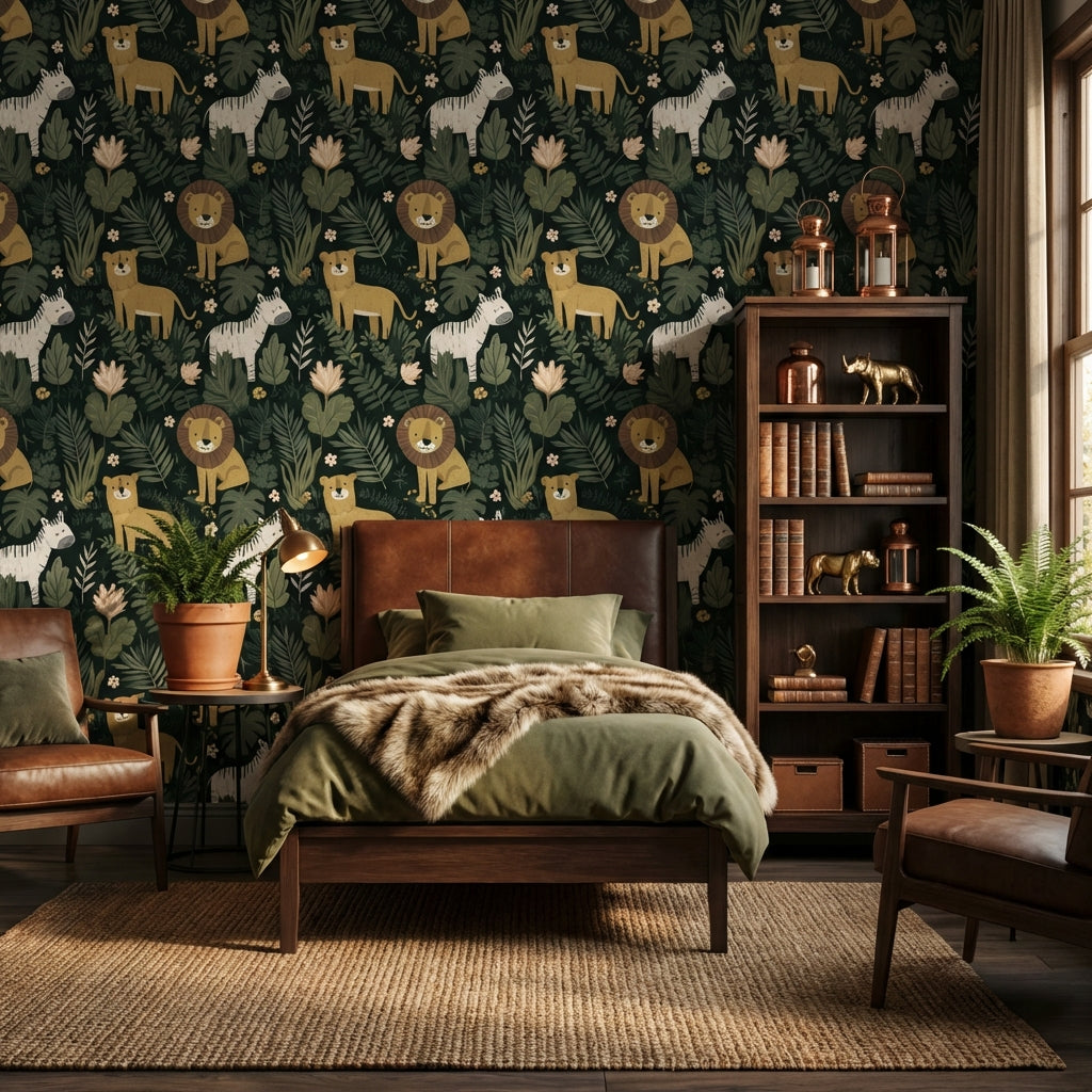 Jungle Wallpaper Animals Cartoon Removable Wall Decor