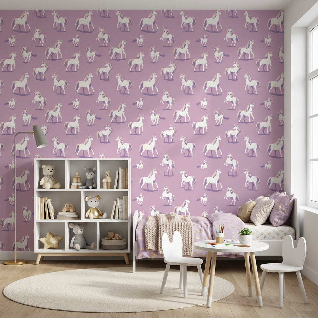 Purple Background Wallpaper Whimsical Removable Unicorn Wall Mural