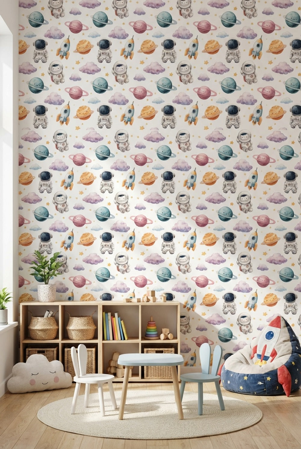 White Background Wallpaper Astronauts Planetary Mural