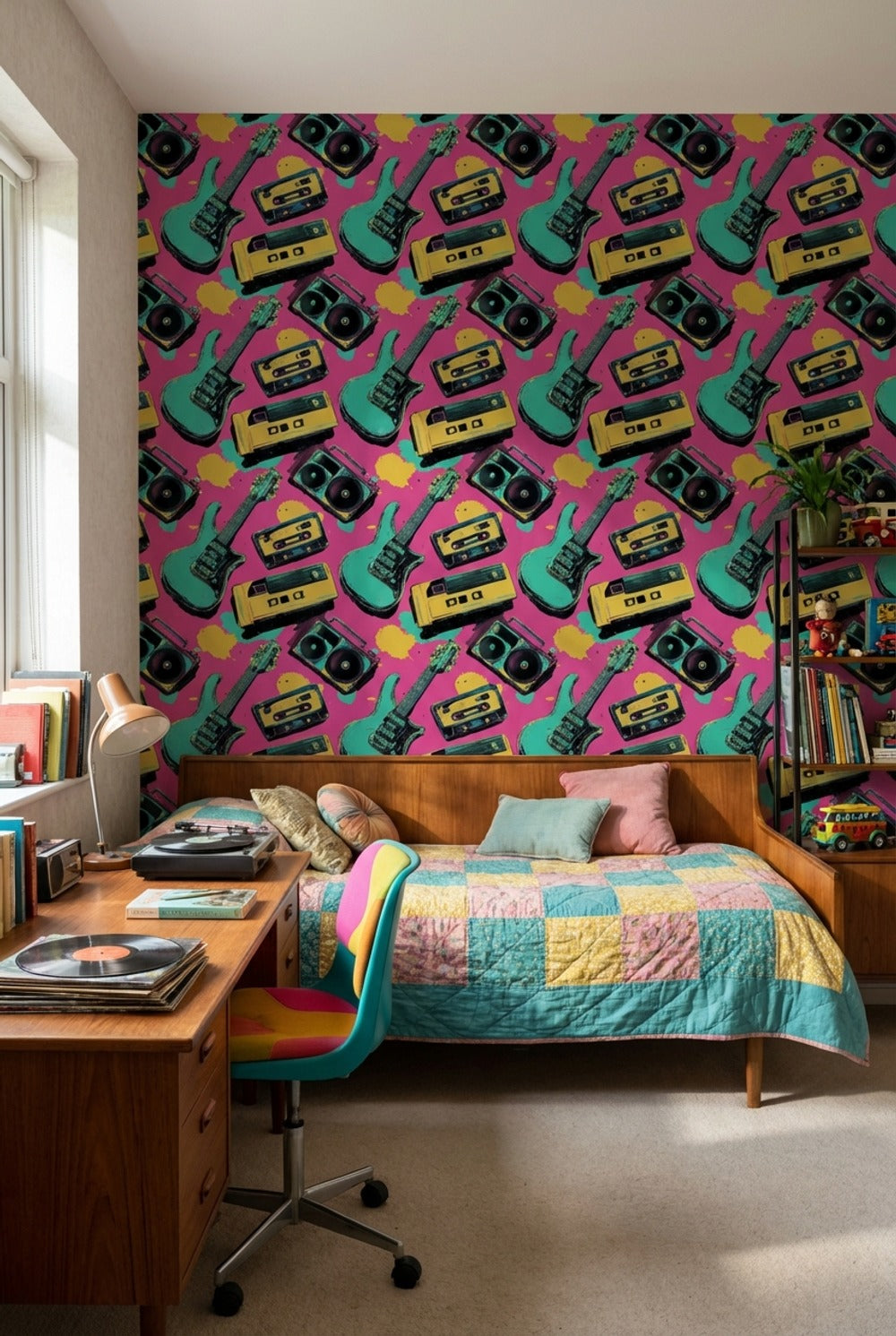 Retro Music Wallpaper Vibrant Guitars Wall Mural