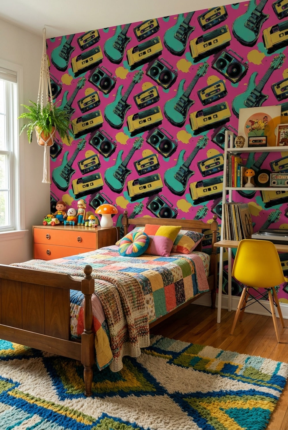 Retro Music Wallpaper Vibrant Guitars Wall Mural