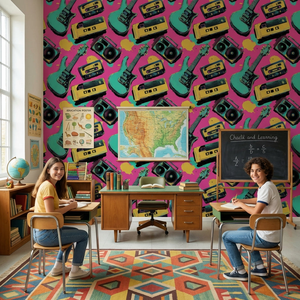 Retro Music Wallpaper Vibrant Guitars Wall Mural