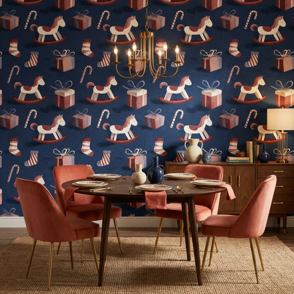 Rocking Horse Wallpaper Candy Cane Gift Box Wall Decor