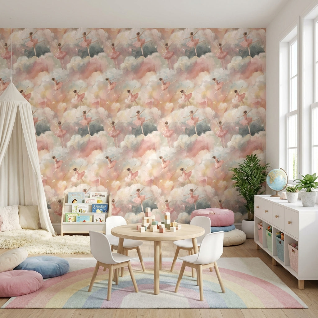 Ballerinas Wallpaper Clouds Whimsical Wall Decor