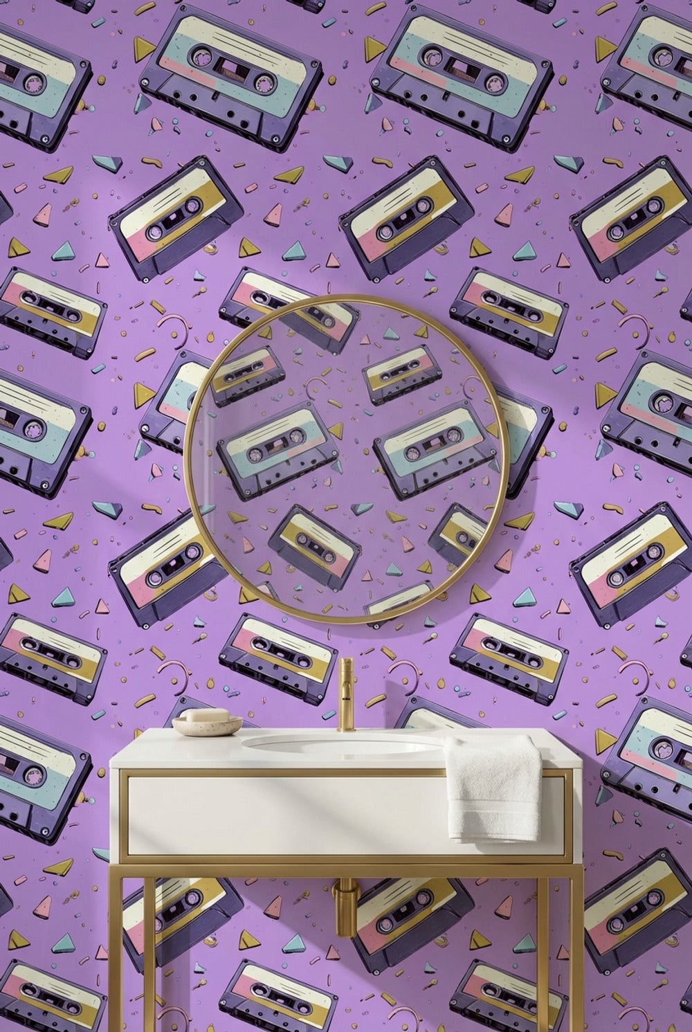 Purple Background Wallpaper Retro Geometric Wall Art