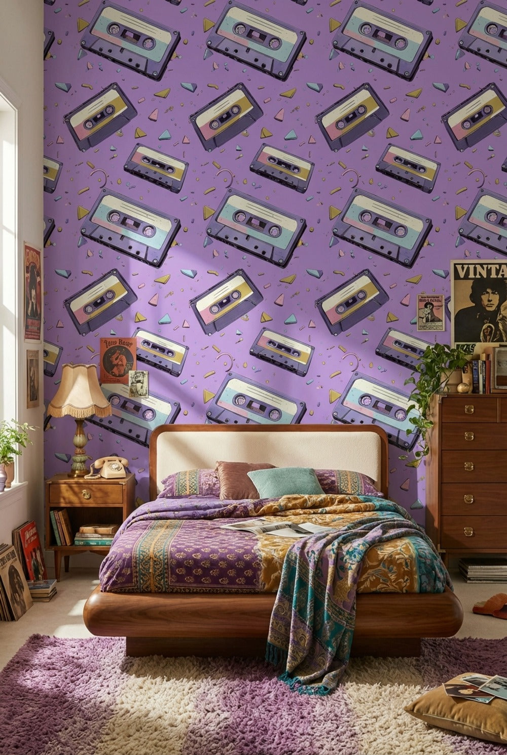 Purple Background Wallpaper Retro Geometric Wall Art