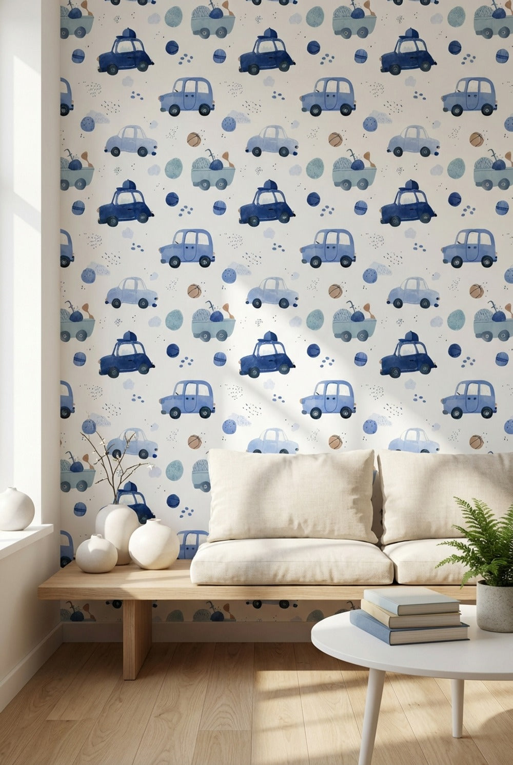 White Background Wallpaper Blue Cars Wall Mural