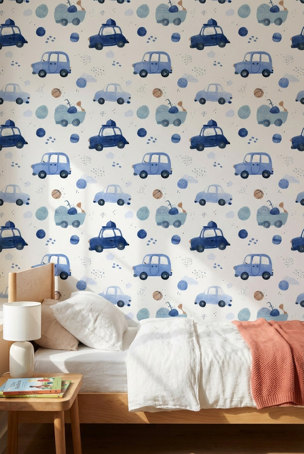 White Background Wallpaper Blue Cars Wall Mural