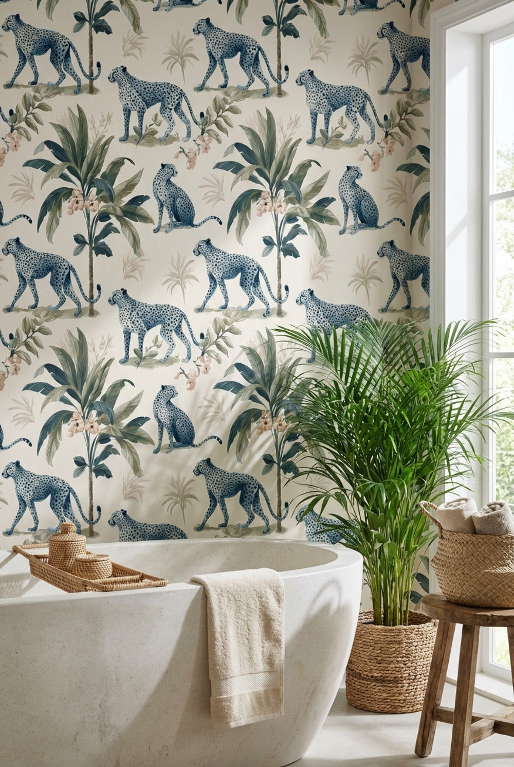 Cheetah Wallpaper Tropical Foliage Decorative Mural