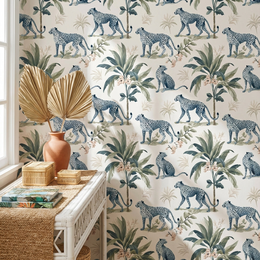 Cheetah Wallpaper Tropical Foliage Decorative Mural