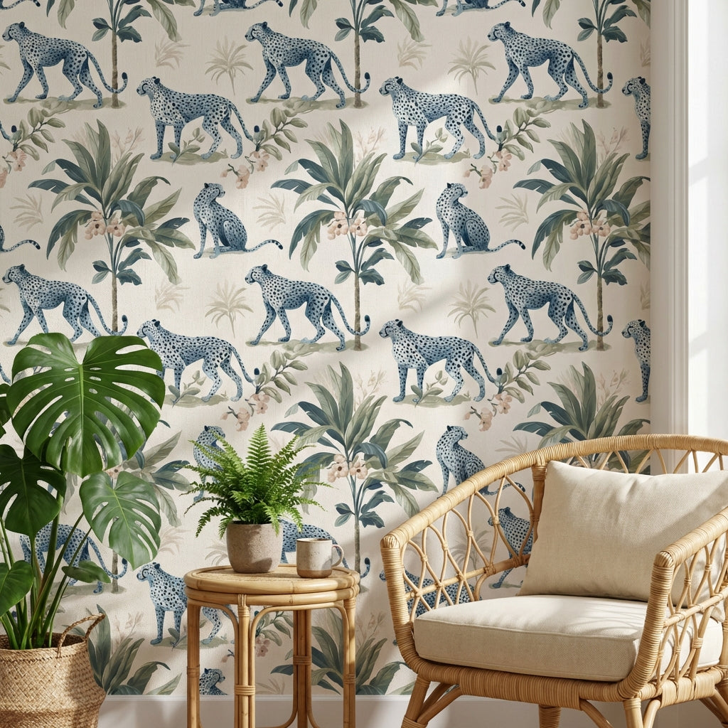 Cheetah Wallpaper Tropical Foliage Decorative Mural