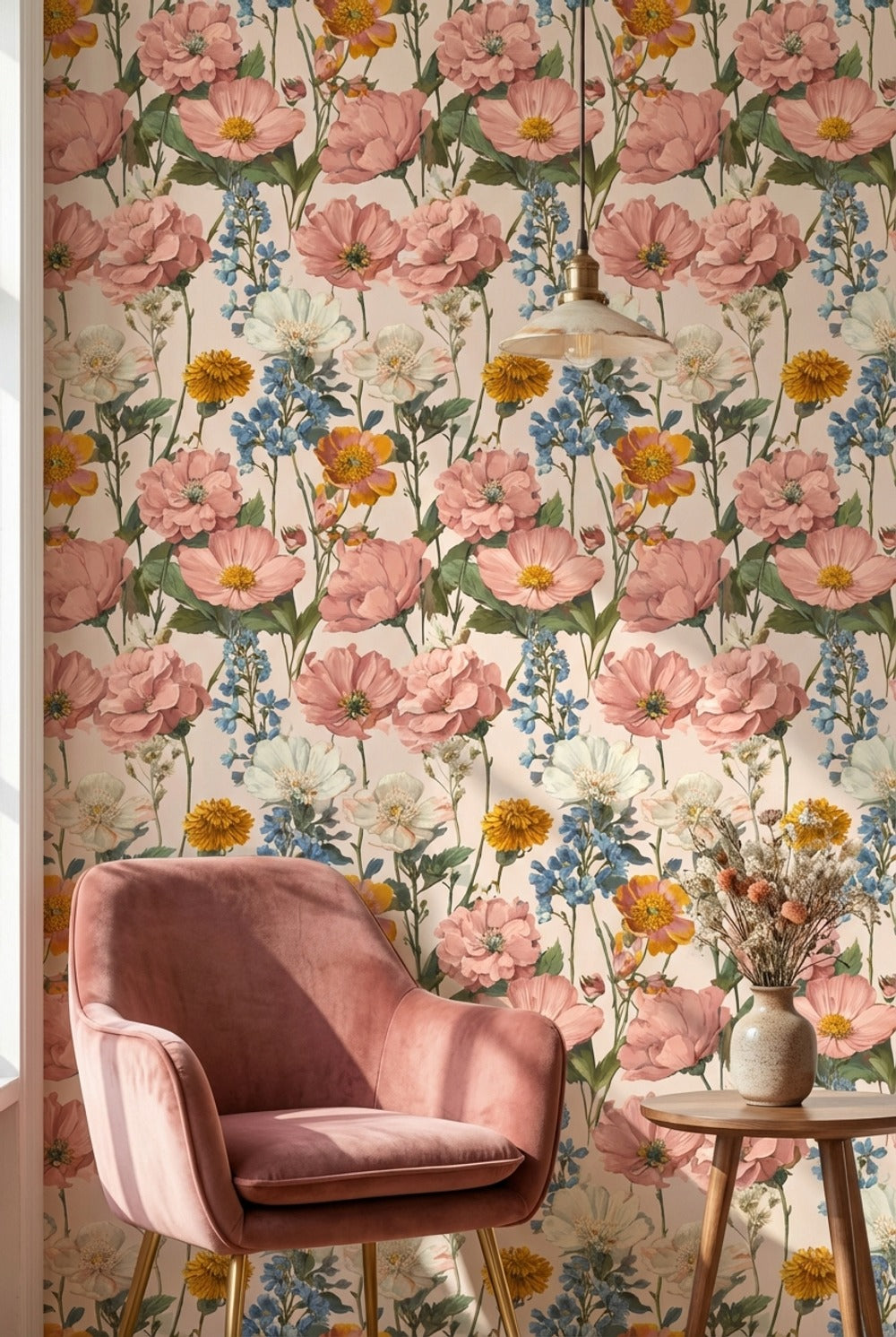 Vintage Wallpaper Floral Removable Traditional Wall Mural