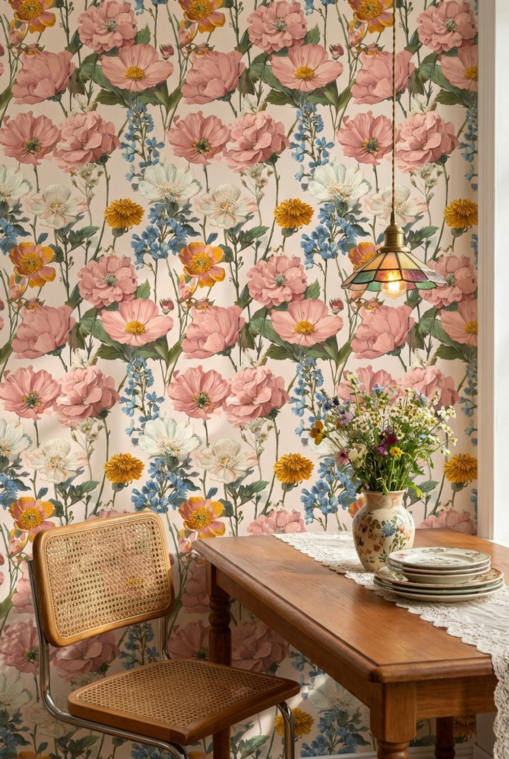 Vintage Wallpaper Floral Removable Traditional Wall Mural