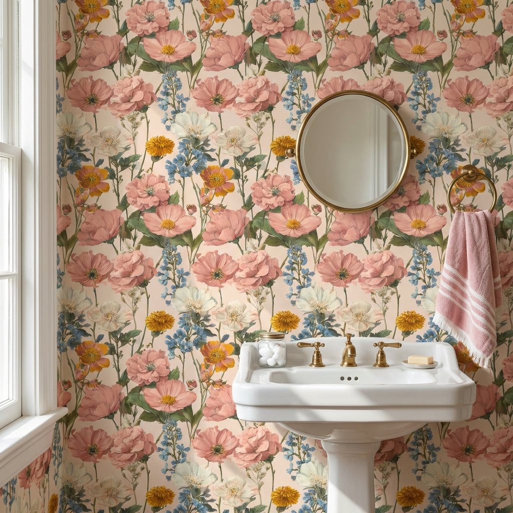 Vintage Wallpaper Floral Removable Traditional Wall Mural