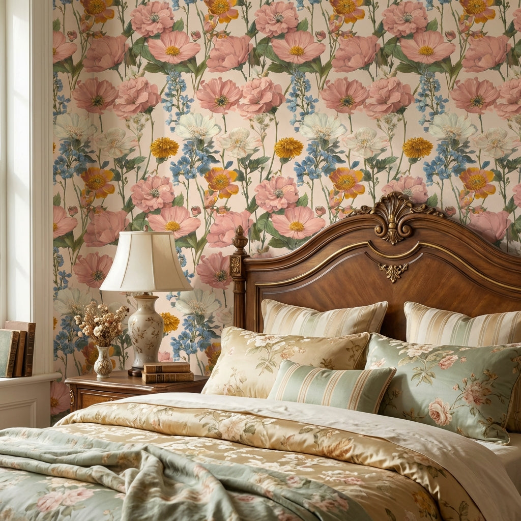 Vintage Wallpaper Floral Removable Traditional Wall Mural