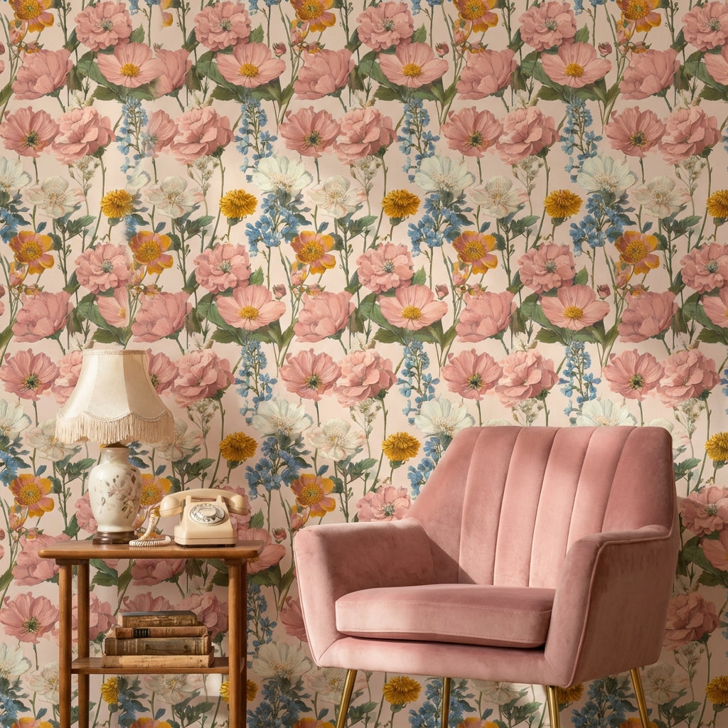 Vintage Wallpaper Floral Removable Traditional Wall Mural