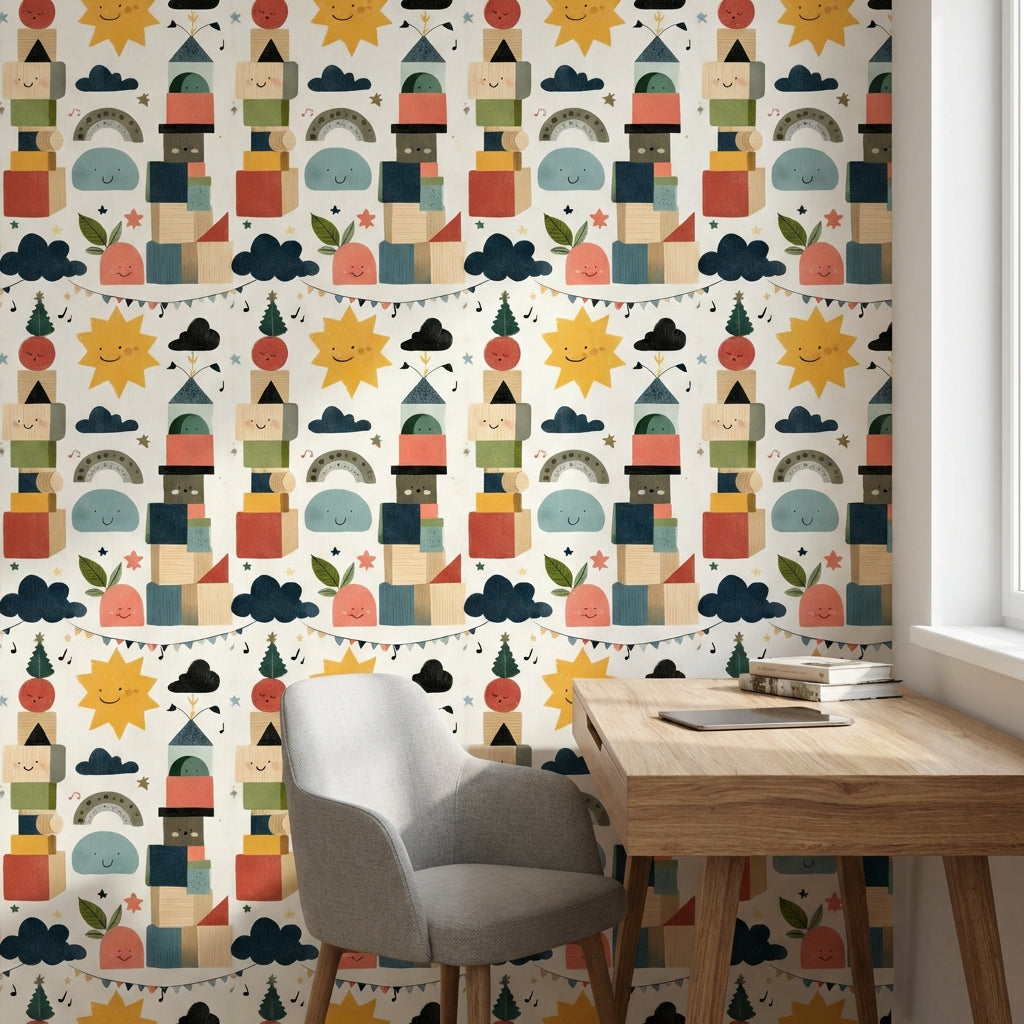 Whimsical Wallpaper Geometric Playful Decorative Mural
