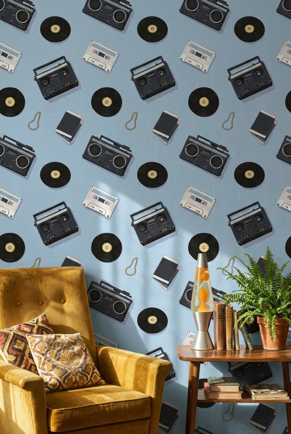 Retro Music Wallpaper Vinyl Cassette Decorative Mural