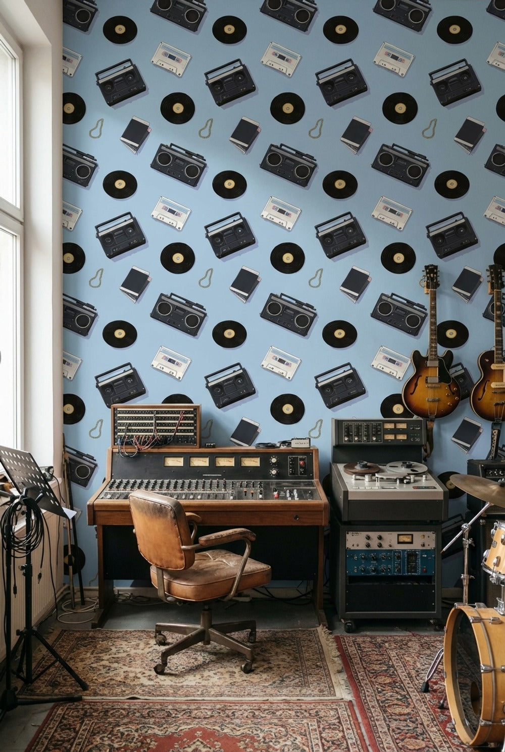 Retro Music Wallpaper Vinyl Cassette Decorative Mural
