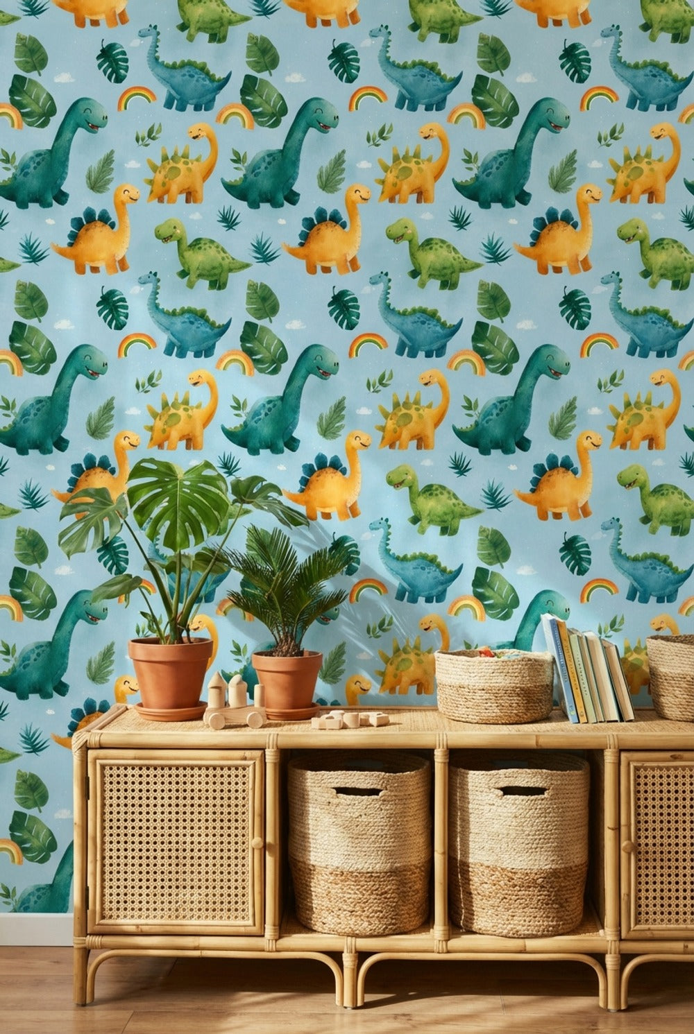 Dinosaurs Wallpaper Tropical Cartoon Decorative Mural