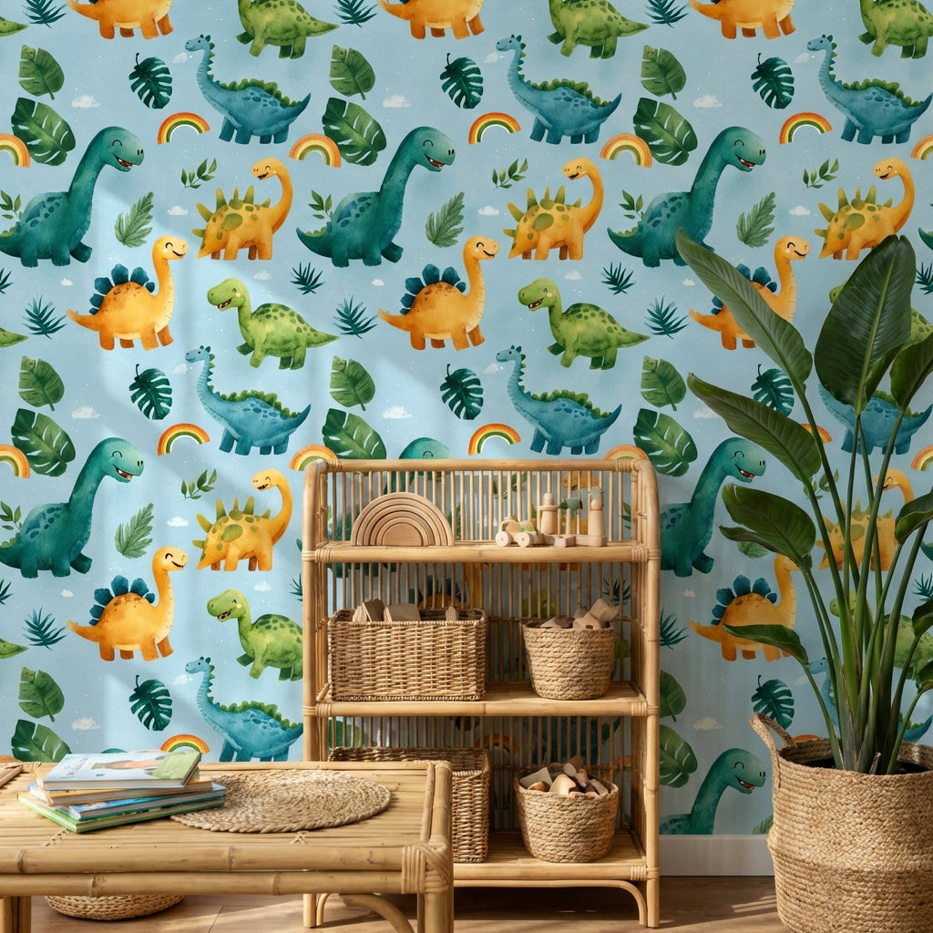Dinosaurs Wallpaper Tropical Cartoon Decorative Mural
