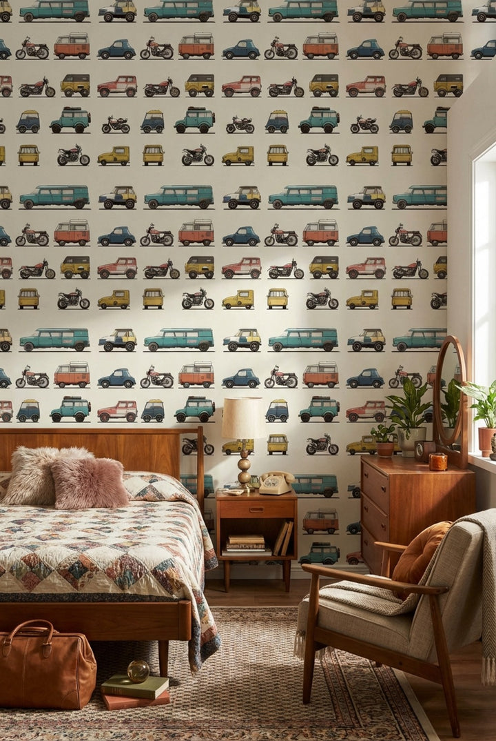 Vintage Wallpaper Vehicles Retro Wall Mural