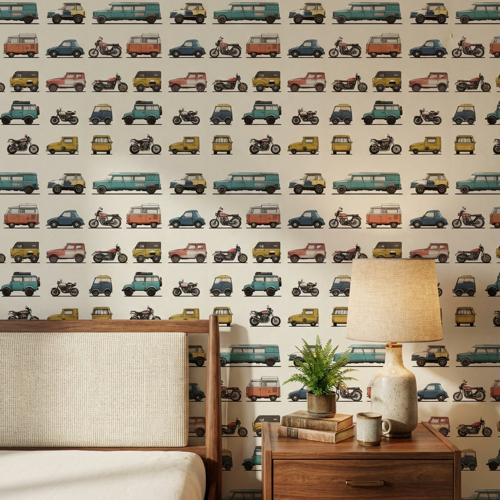 Vintage Wallpaper Vehicles Retro Wall Mural