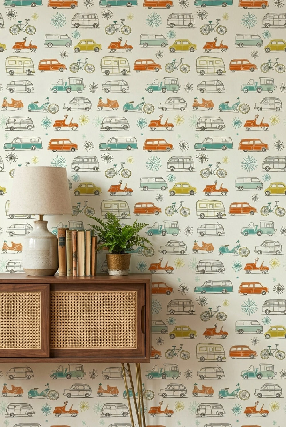 Retro Vehicles Wallpaper Colorful Playful Decorative Mural