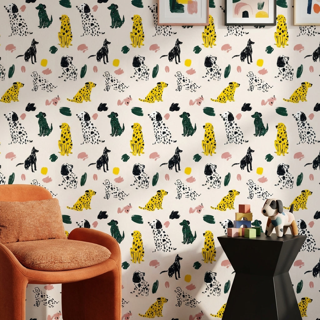 Dogs Wallpaper Abstract Vibrant Decorative Mural