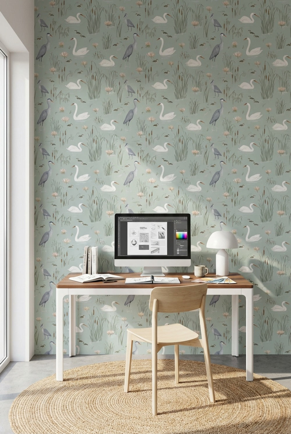 Swans Wallpaper Herons Lotus Removable Wall Decor
