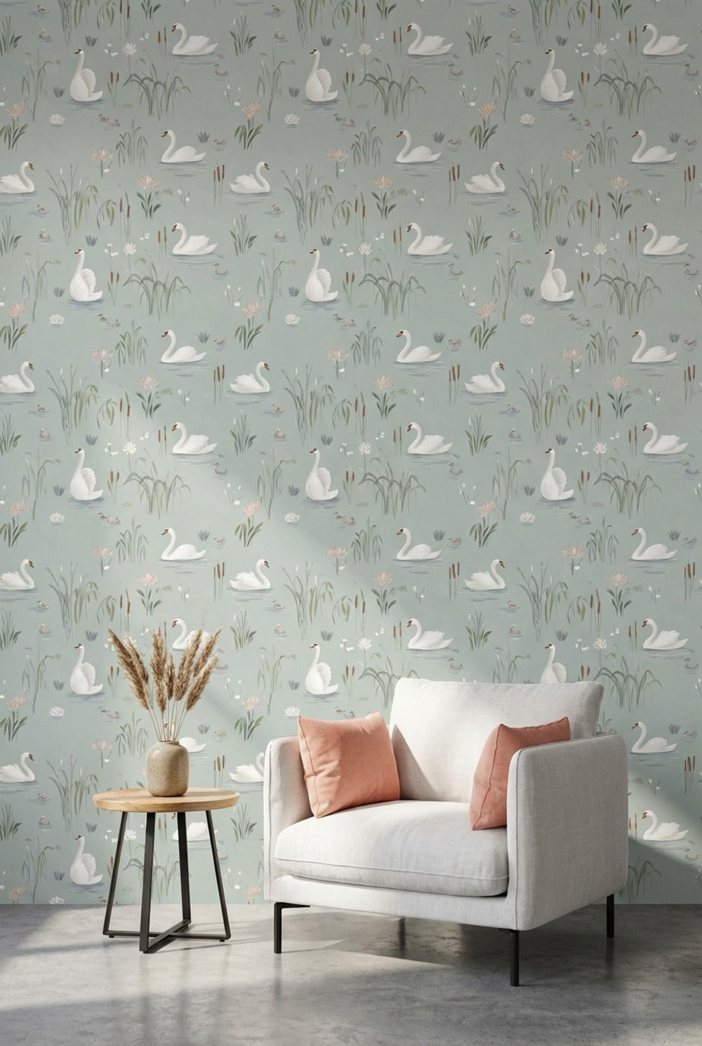 Swans Wallpaper Water Lilies Removable Minimalist Wall Mural