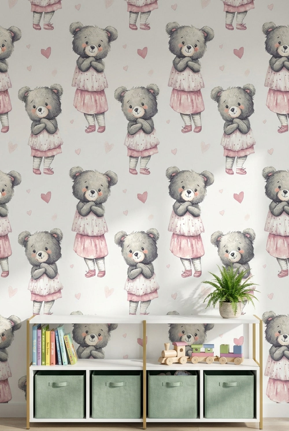Teddy Bear Wallpaper Hearts Cute Decorative Mural