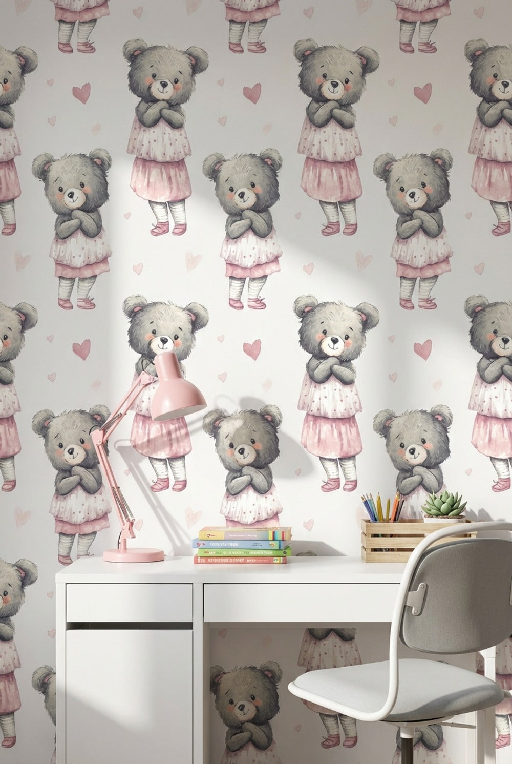 Teddy Bear Wallpaper Hearts Cute Decorative Mural