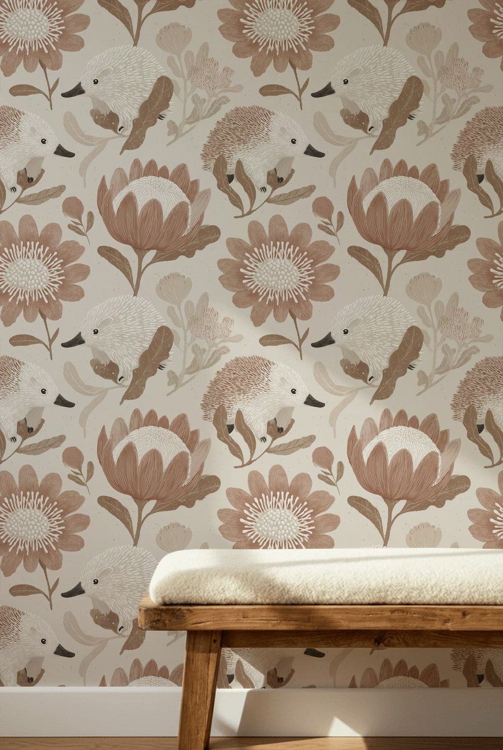 Hedgehogs Wallpaper Flowers Whimsical Decorative Mural