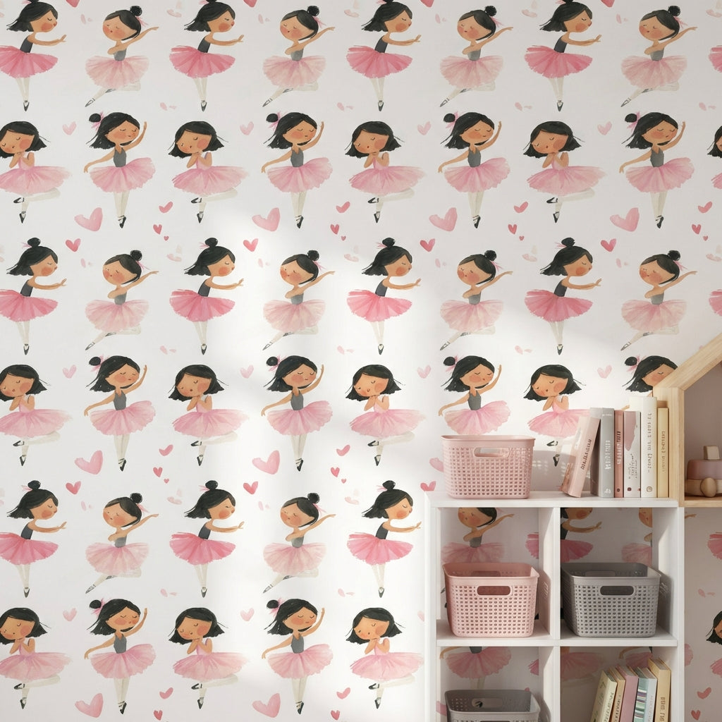 White Background Wallpaper Ballerina Heart Removable Wall Decor