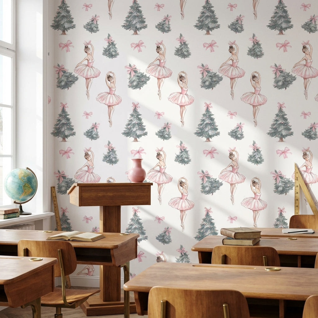 White Background Wallpaper Ballerina Romantic Wall Mural