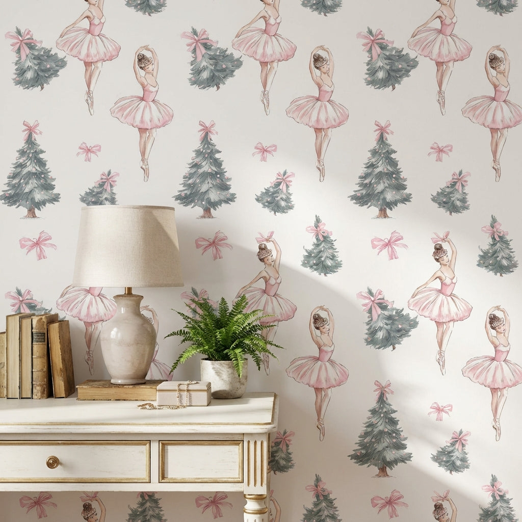White Background Wallpaper Ballerina Romantic Wall Mural