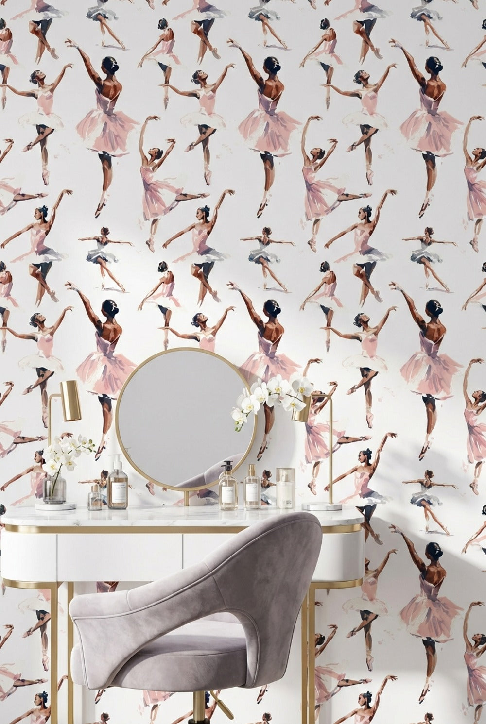 Ballet Dancers Wallpaper Abstract Pink Decorative Mural