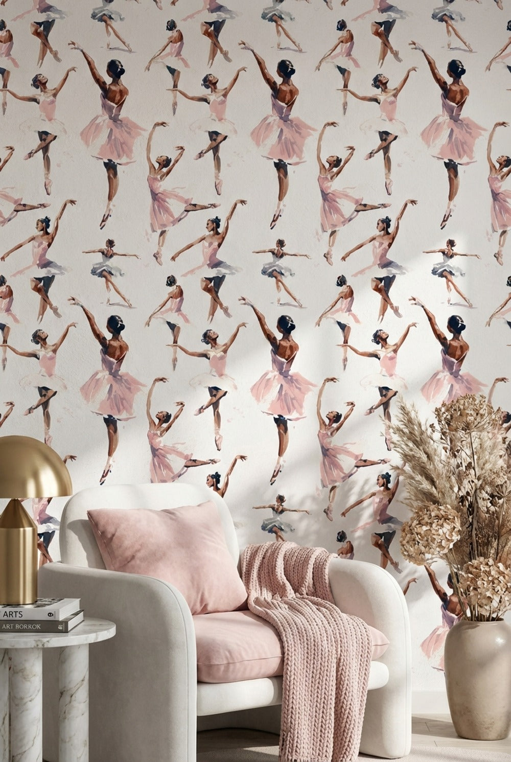 Ballet Dancers Wallpaper Abstract Pink Decorative Mural