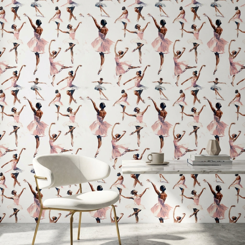 Ballet Dancers Wallpaper Abstract Pink Decorative Mural