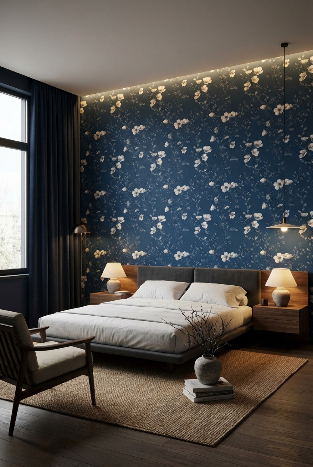 Floral Wallpaper Dark Elegant Removable Wall Decor