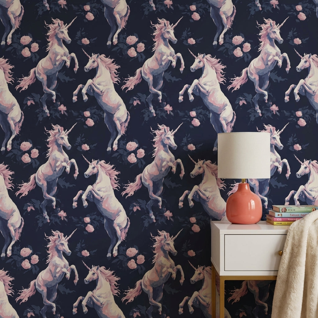 Whimsical Unicorn Wallpaper Floral Removable Fantasy Wall Mural