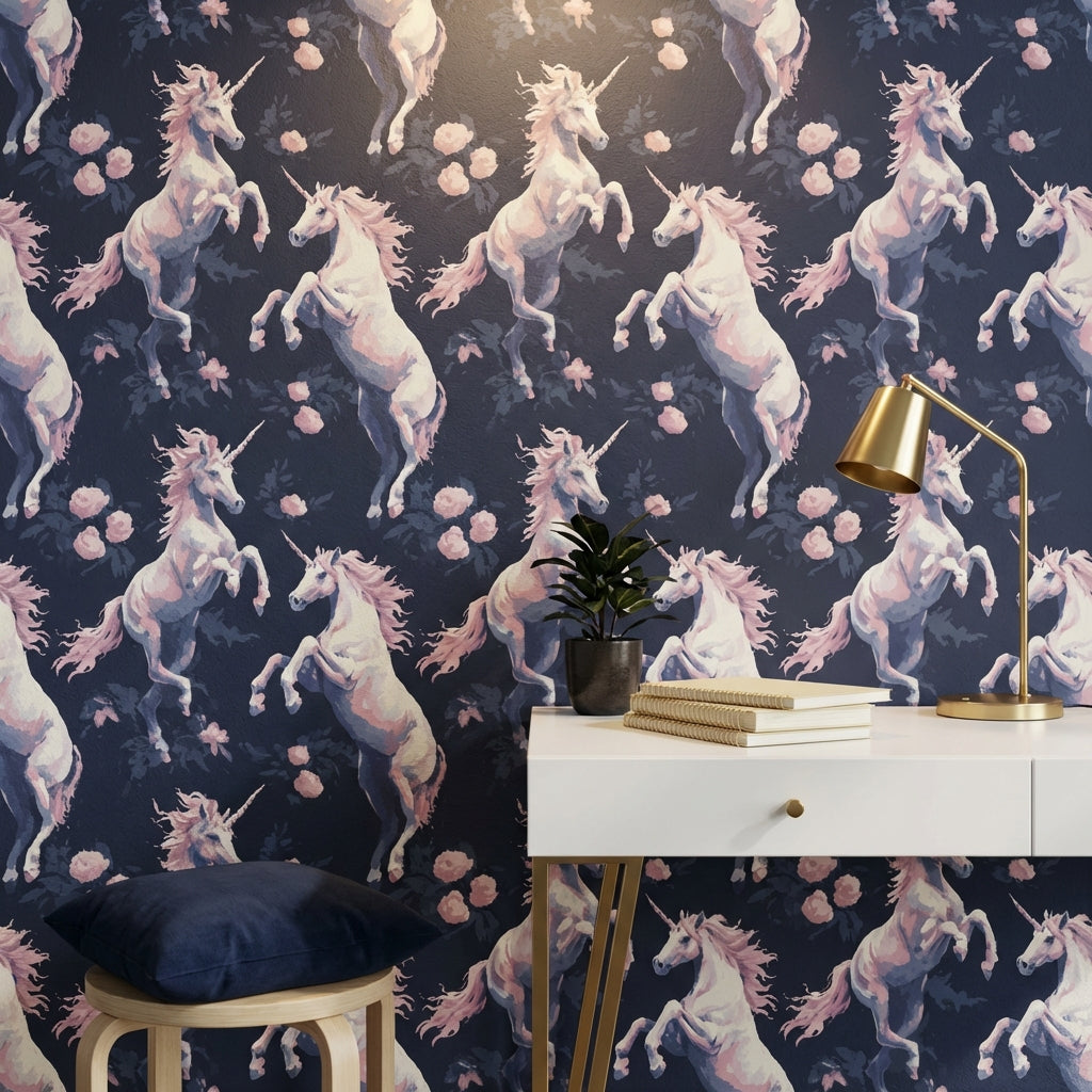 Whimsical Unicorn Wallpaper Floral Removable Fantasy Wall Mural