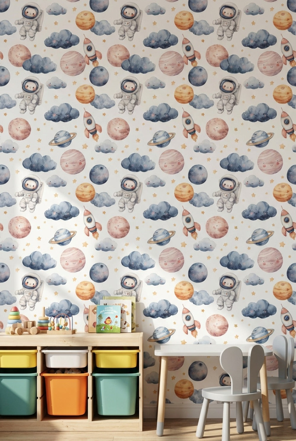 Astronaut Wallpaper Planets Whimsical Mural